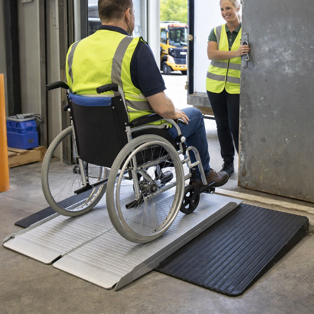 Folding Aluminium & Rubber Threshold Ramp – 2ft-8ft – 275kg-1000kg Capacity – Wheelchair & Mobility Scooter Access