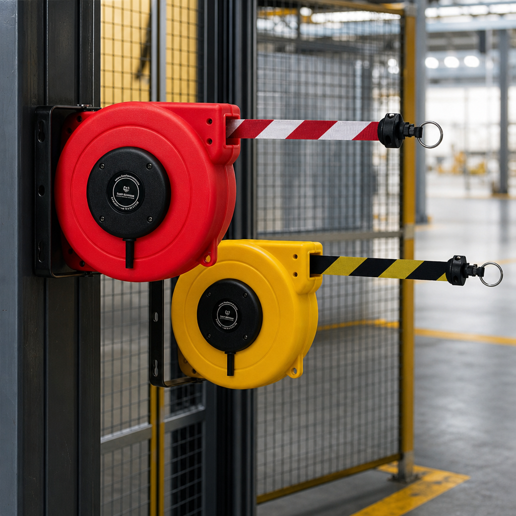 Heavy Duty Safety Barrier Reel with Adjustable Belt Length for Industrial Use