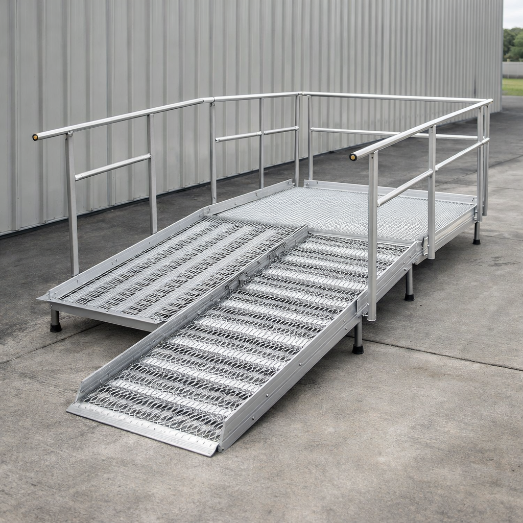 Aluminium Modular Ramp Kit – 1300mm x 3000mm – Platform & Handrails – Wheelchair Access