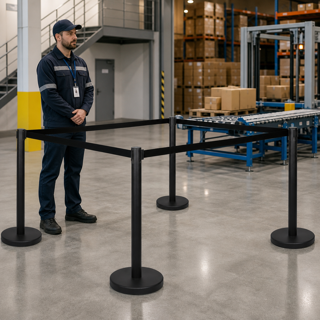 Belt Stanchion Set with 3m Retractable Belt for Event Management (Pack of 4)