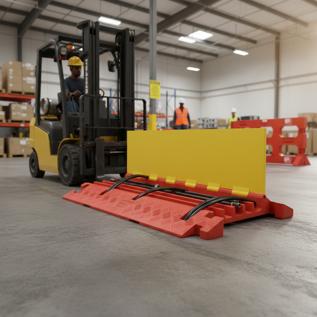 Heavy Duty 5 Channel Cable Ramp for Agricultural Vehicles and Foot Traffic - Durable Polyurethane Construction