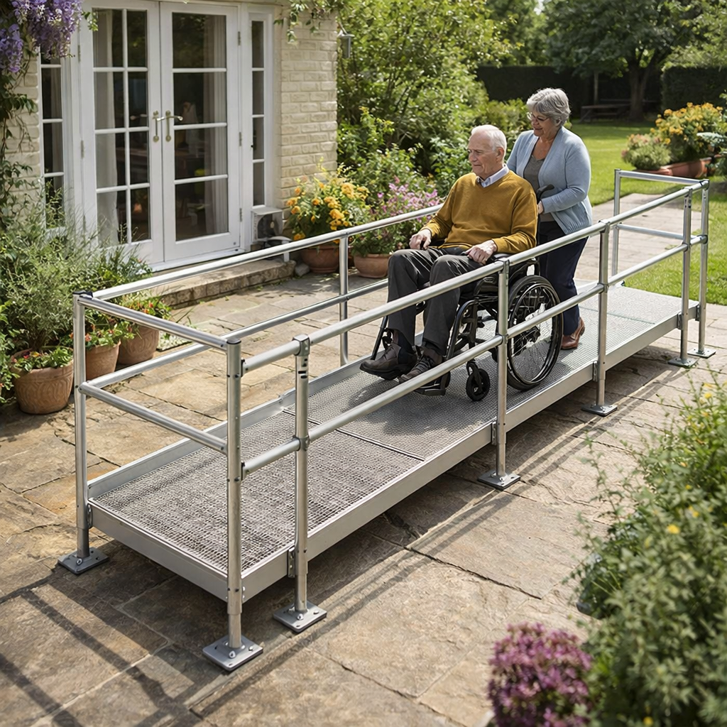 Modular Wheelchair Ramp Kit – 1080mm x 5000mm – Double Handrails – Mobility Access