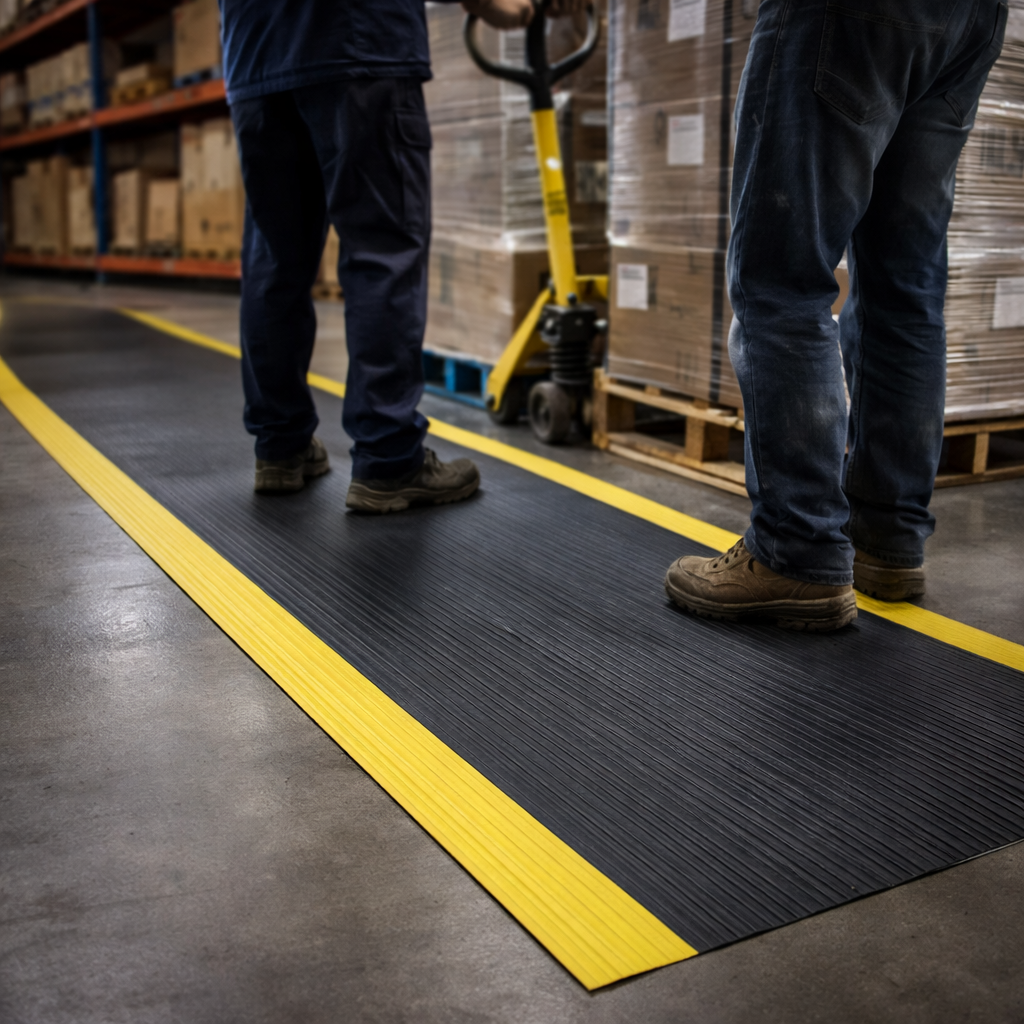 Industrial Anti-Fatigue Mat – Black & Yellow – Ergonomic Comfort – Workplace Safety