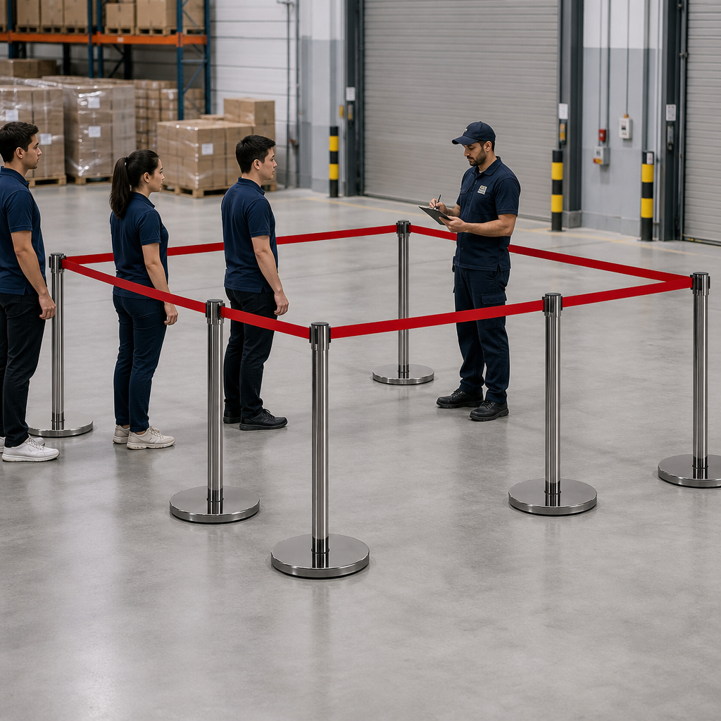 Eco-Friendly Belt Stanchion with Red Retractable Belt for Event Management (Pack of 6)