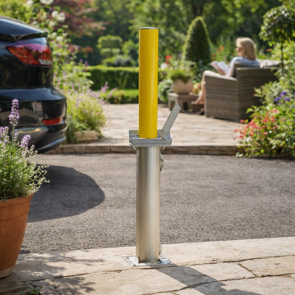 Retractable Bollard – Yellow – Stainless Steel – Commercial Use