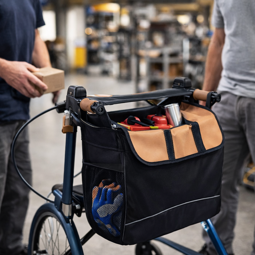 Rollator Bag – Black & Brown Leather – 5kg Capacity – Mobility Aid