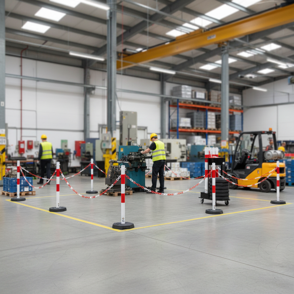 Professional Post and Chain Barrier Kit with Trolley, 25m Plastic Chain and 1m Stanchions for Effective Area Cordon