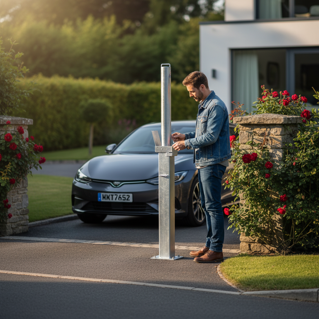 Premium Heavy Duty Retractable Galvanised Bollard with Integral Lock - 900mm Height for Enhanced Security and Access Control