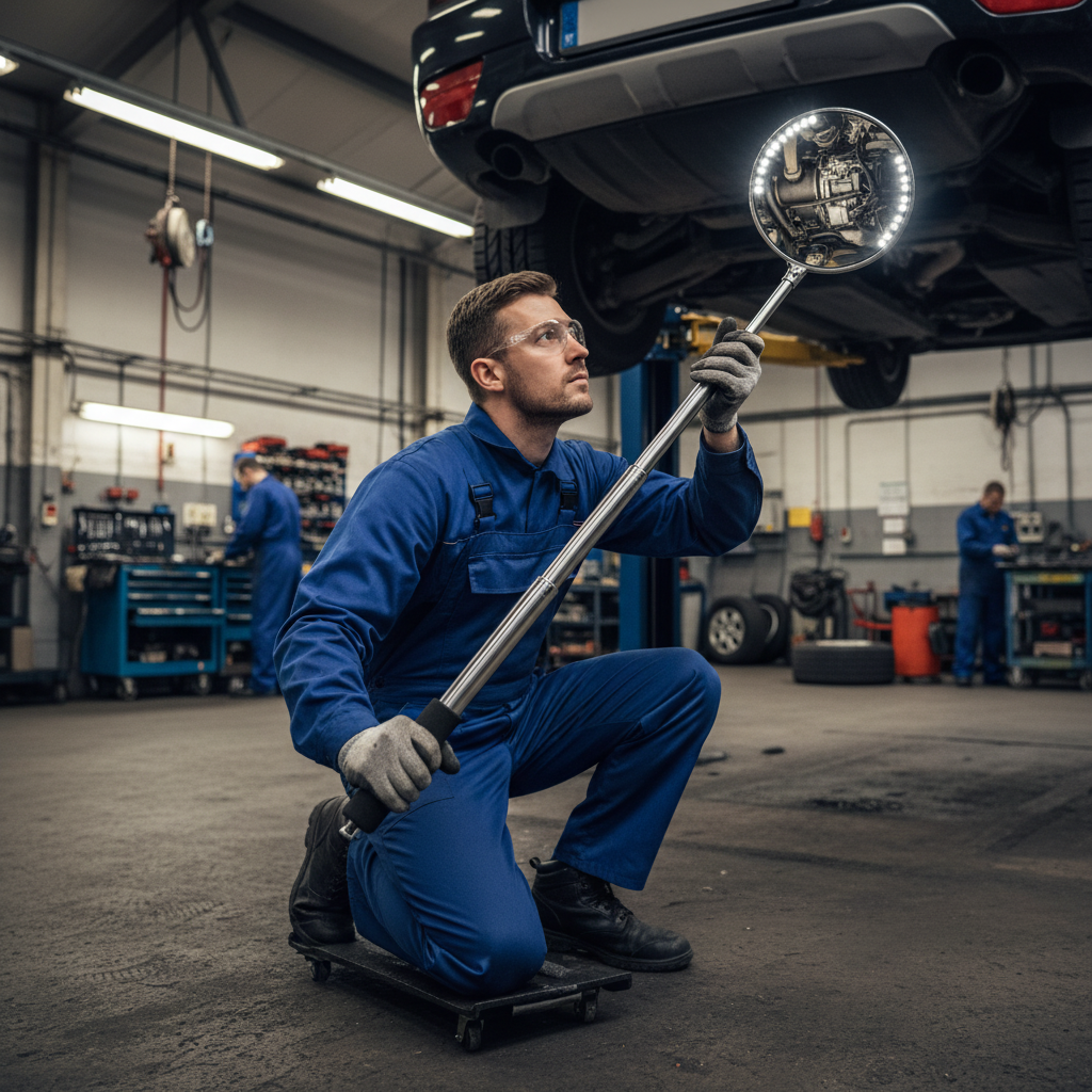 Premium Telescopic Inspection Mirror with LED Light for Vehicle and Machinery Security Audits - side view | Barriers Co