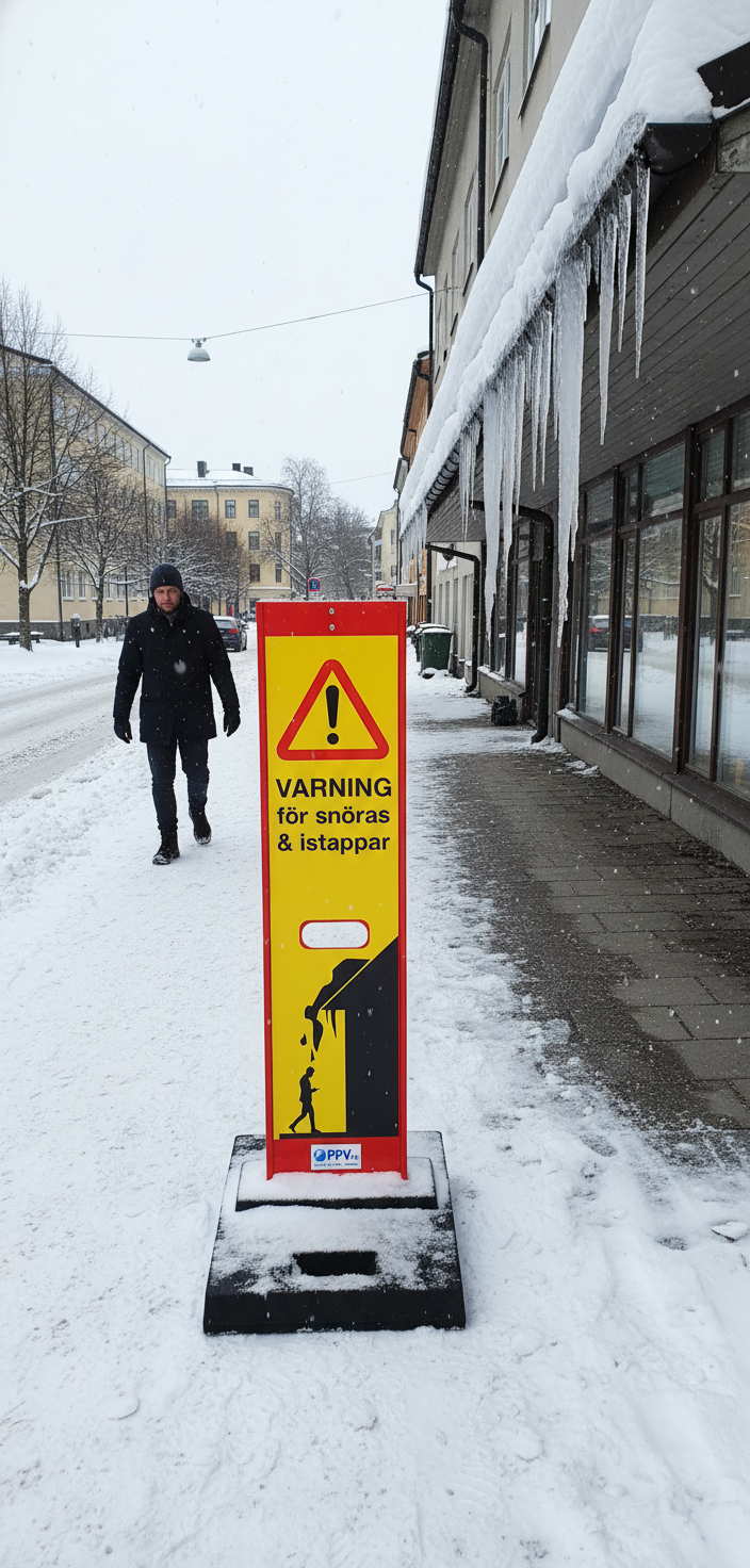 Professional Heavy Duty Warning Sign for Snow and Ice Hazard - Durable Double-Sided Plastic with Base for Outdoor Use