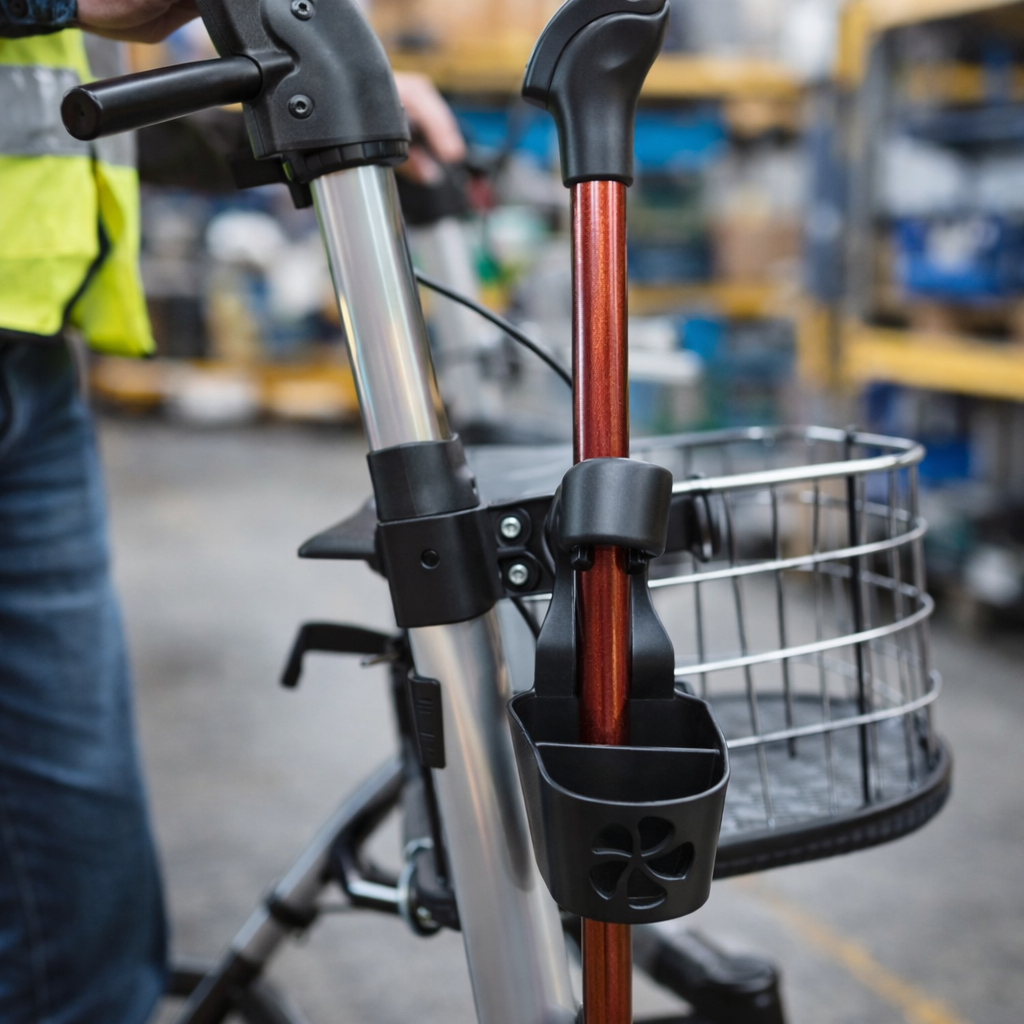 Walking Stick Holder – Universal Fit – Secure Mounting – Rollator Accessory