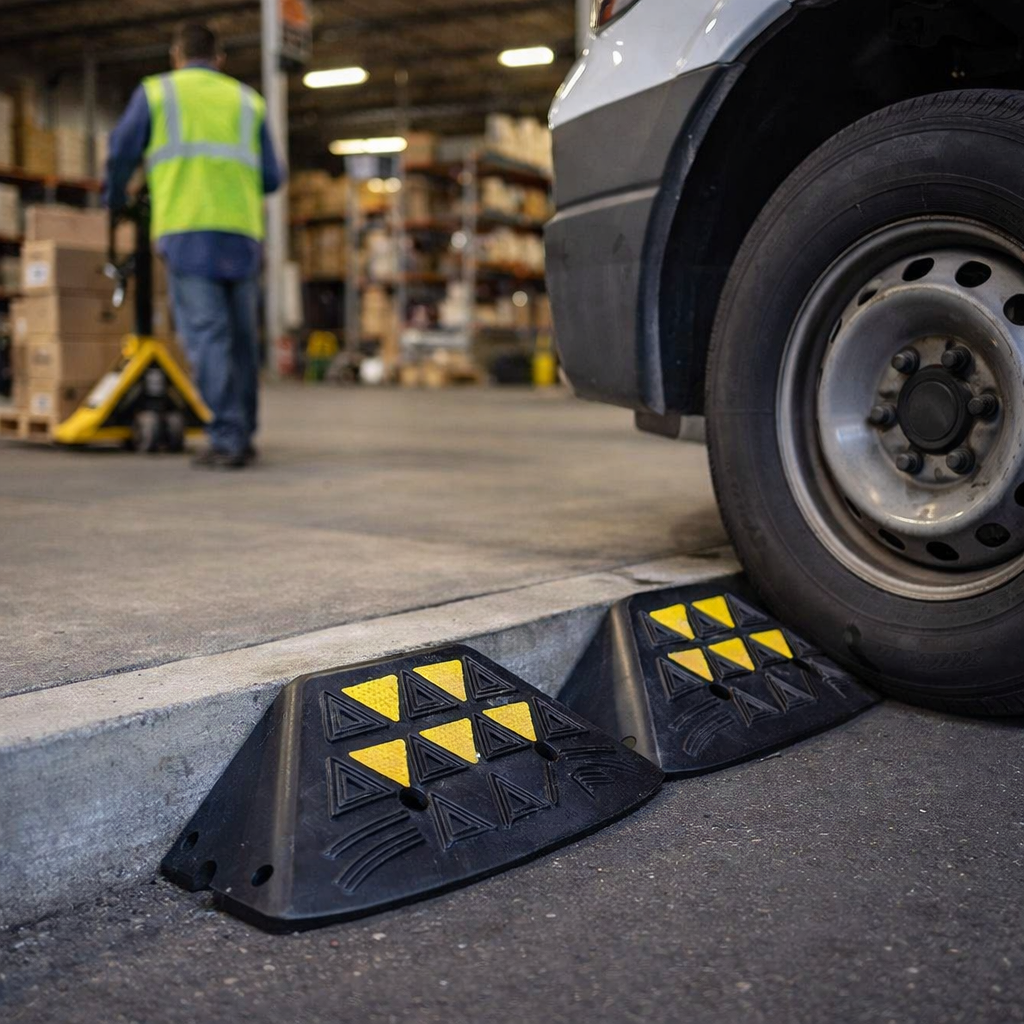 Rubber Kerb Ramp – 100mm High – End Caps – Mobility Access