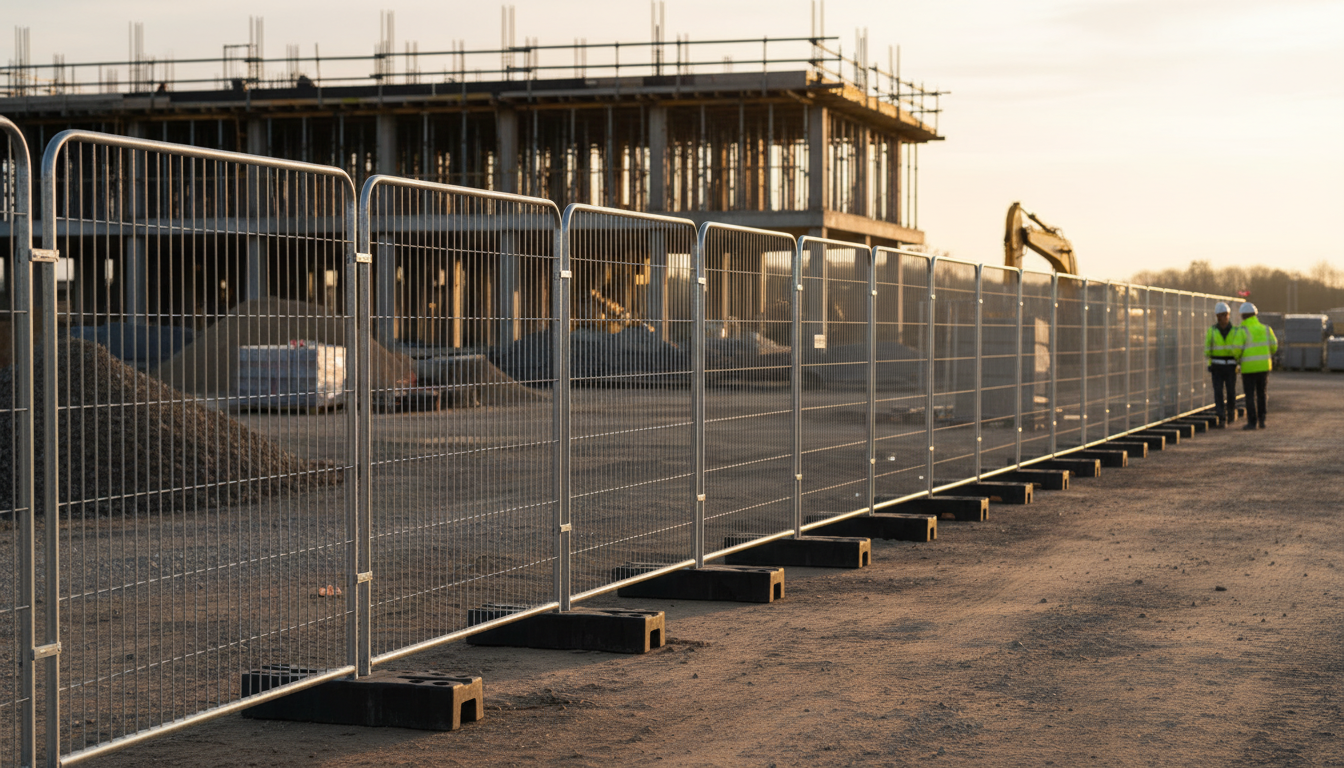 Premium Temporary Fence Standard Set with Rounded Corners - Complete 105m Package with Panels, Bases, Couplers, and Transport Pallet