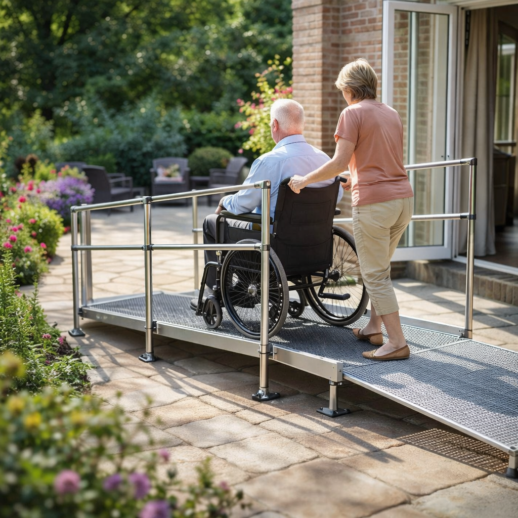 Modular Wheelchair Ramp Kit – 1080mm x 3000mm – Double Handrails – Mobility Access