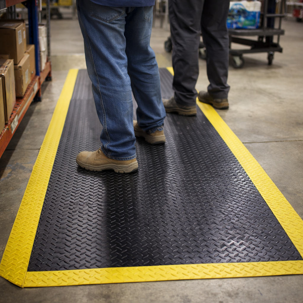 Anti-Fatigue Floor Mat – Black & Yellow – 14mm Thick – Industrial Use