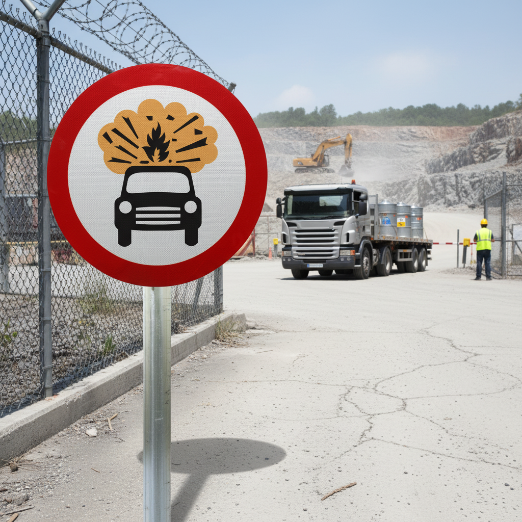 Professional Vehicles Carrying Explosives Post Mount Sign - Dia. 622.8 for Enhanced Safety in Urban Areas