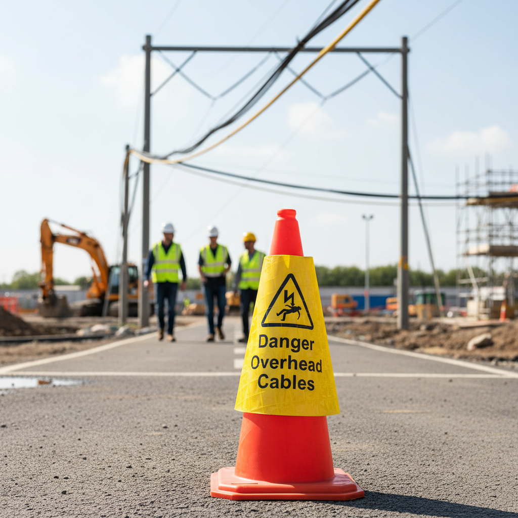 Professional Traffic Cone Sleeve with Danger Overhead Cables Warning - Fits 750mm and 1m Cones, Tear Resistant for Outdoor Use