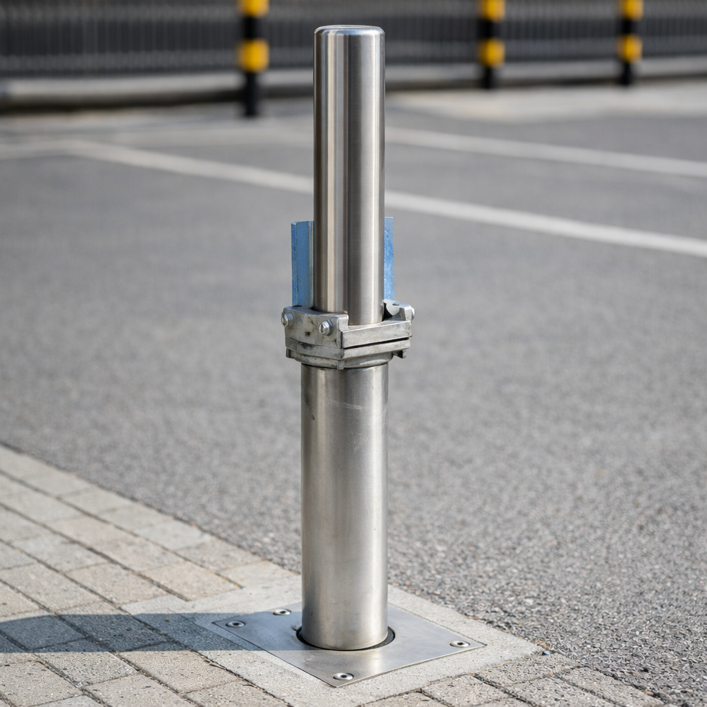 Retractable Bollard – Silver – Stainless Steel – Commercial Use