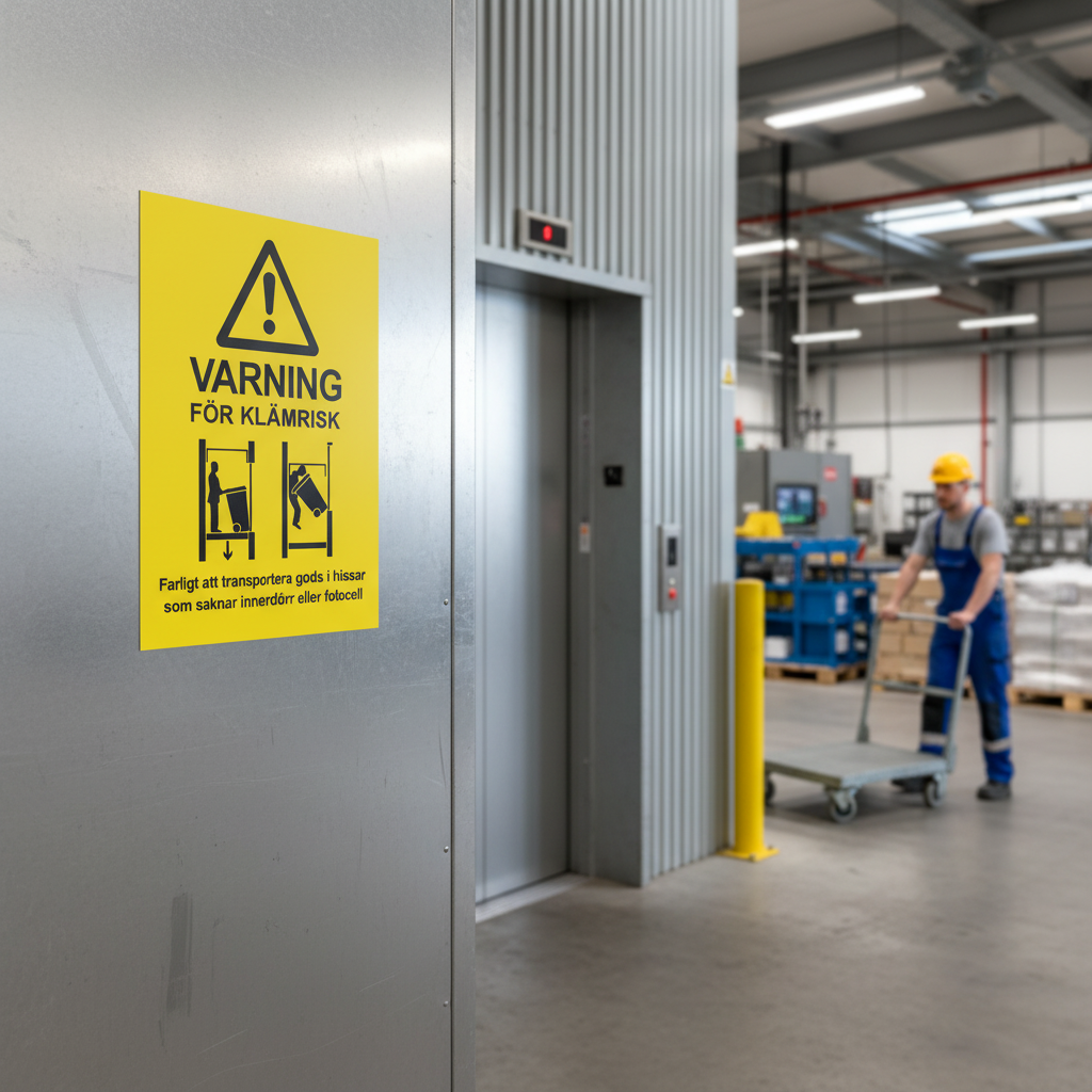 Professional Warning Sign for Pinch Risk in Elevators - Durable Materials and Easy Installation Options