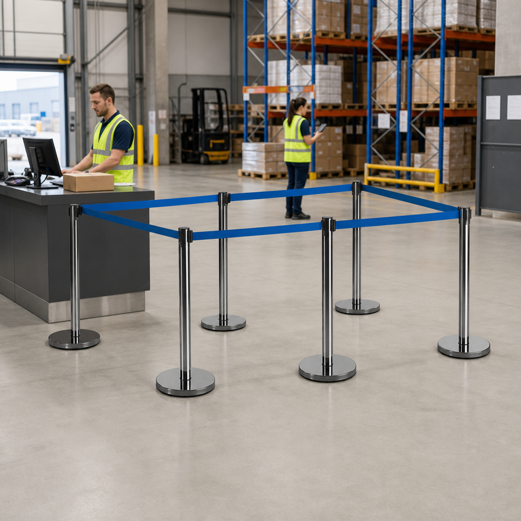 Belt Stanchion Set with 3m Blue Belt for Event Management (Pack of 6)
