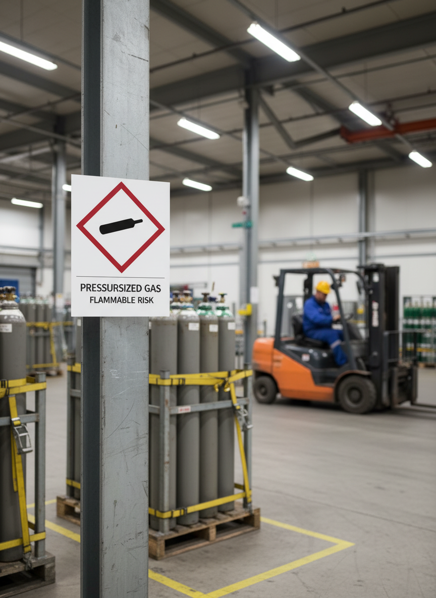 Premium Safety Warning Sign for Gas Cylinders - Durable PVC, Magnetic, and Adhesive Options Available in Multiple Sizes