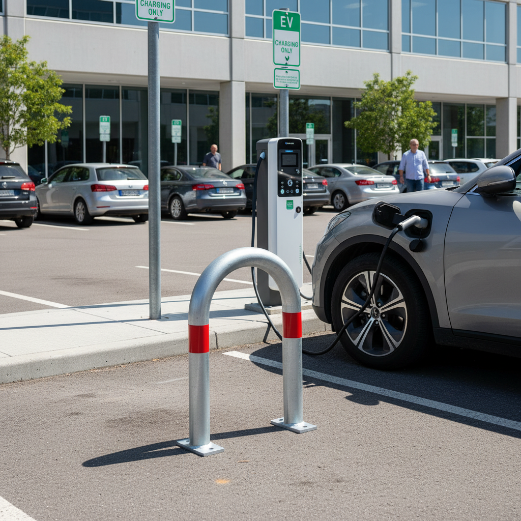 Premium 360mm Hoop Barrier for EV Charging Point Protection, Ergonomic Design with Reflective Banding Options