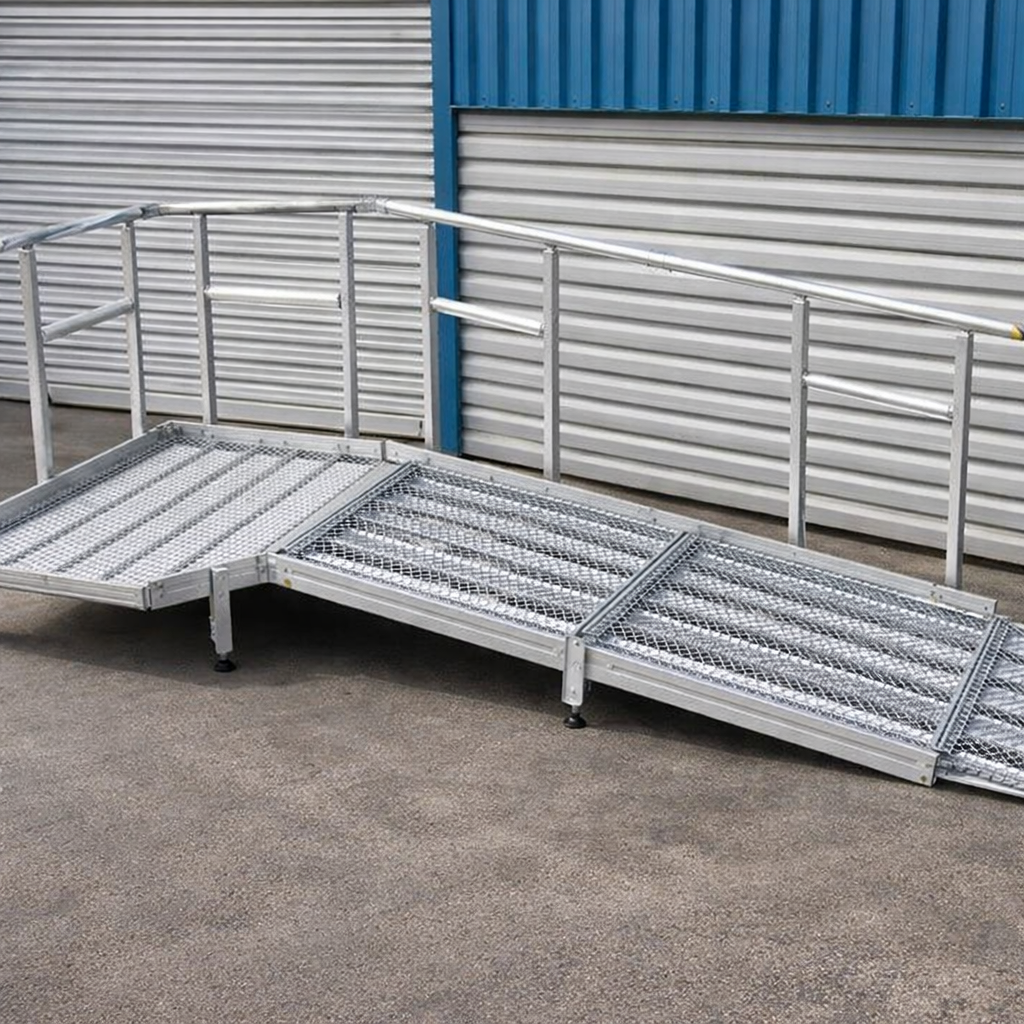 Aluminium Modular Ramp Kit – 1300mm x 5000mm – With Platform & Handrails – Wheelchair Access