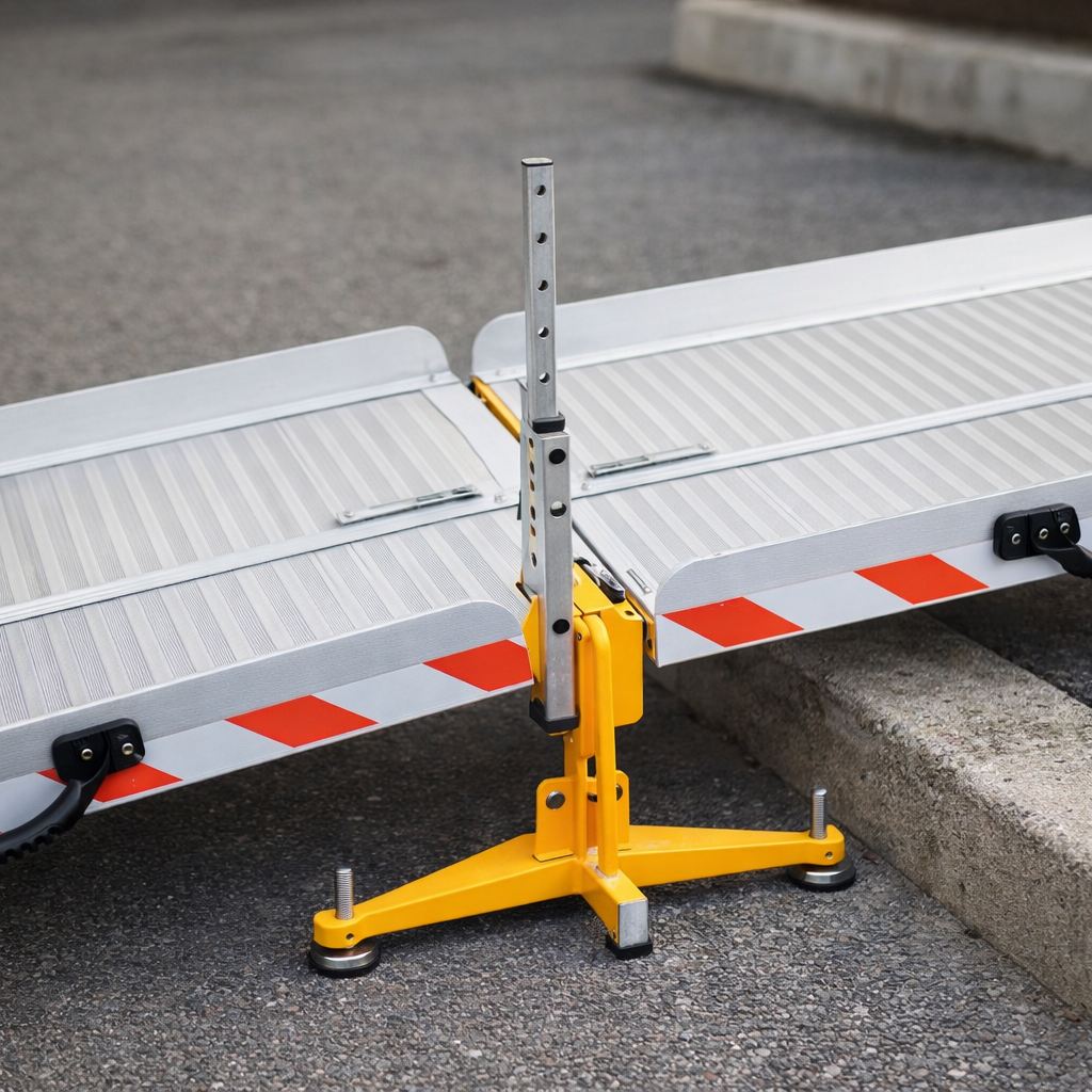 Joining Support for Wheelchair Ramps – Adjustable Height – Lightweight Solution