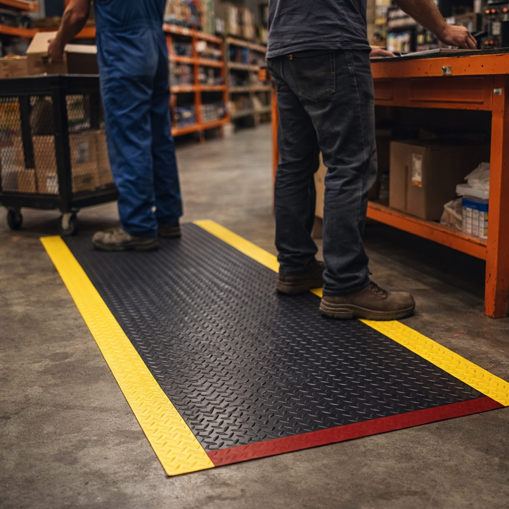 Anti-Fatigue Floor Mat – Black & Yellow – 14mm Thick – Industrial Use
