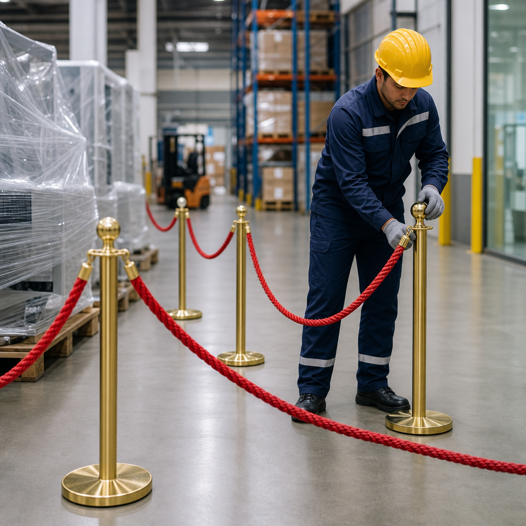 Brass Rope Barrier Set with Red Ropes for Event Management (Pack of 10)
