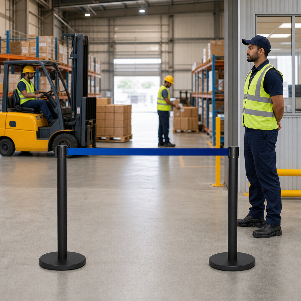 Belt Stanchion Set with 3m Blue Belt for Event Management (Pack of 2)