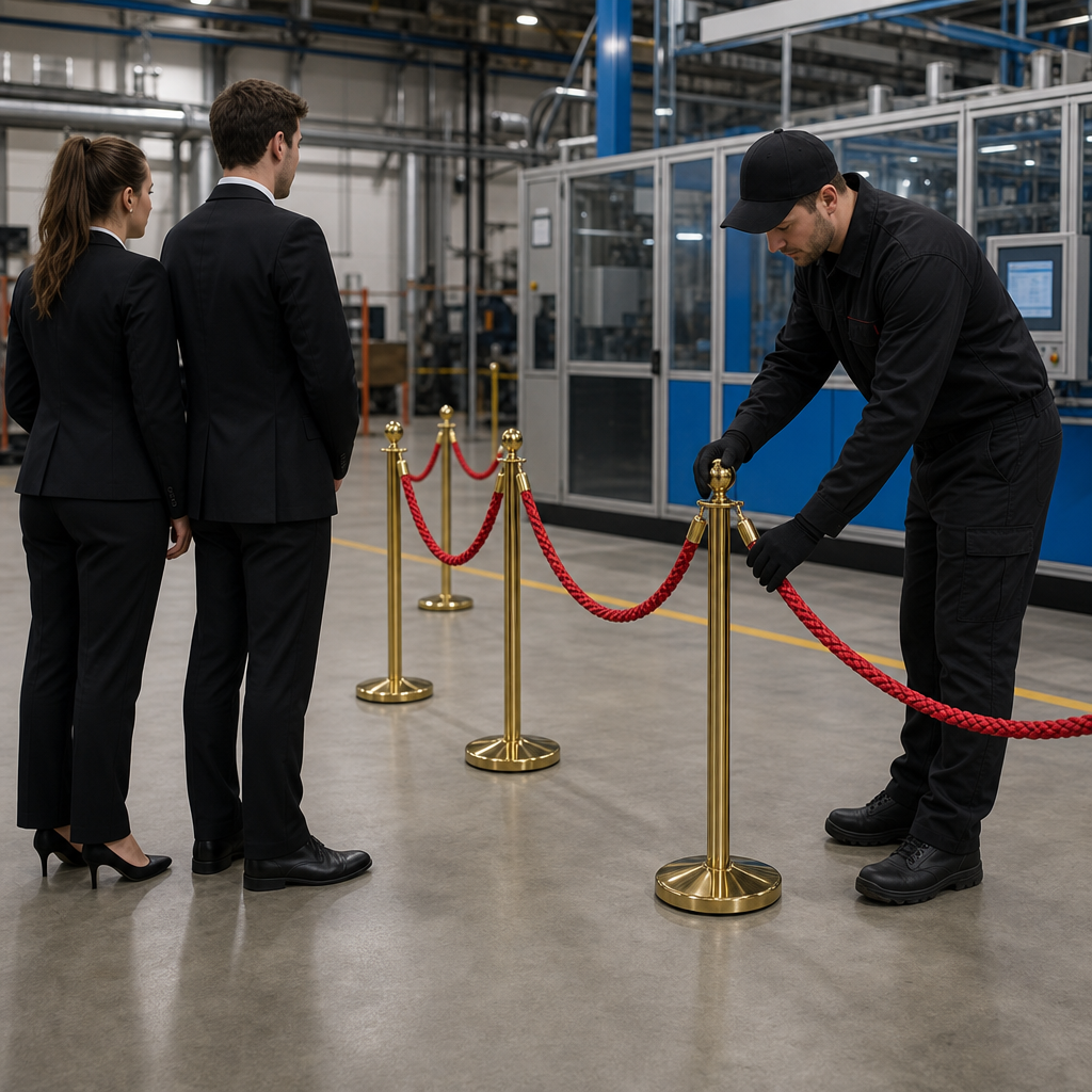 Brass Rope Barrier Set with Red Ropes for Event Management (Pack of 6)