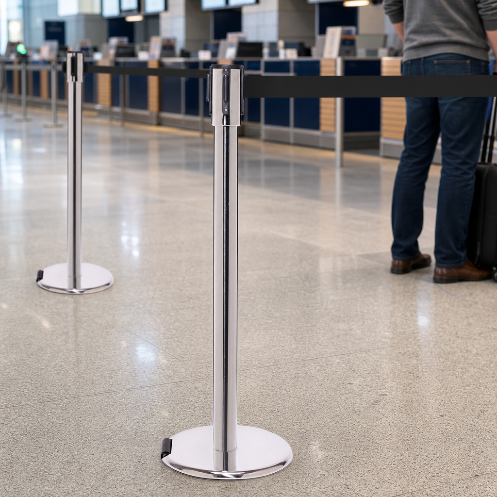 RollerPro Belt Barrier System 3.4m x 50mm with Cast Iron Base for Crowd Control
