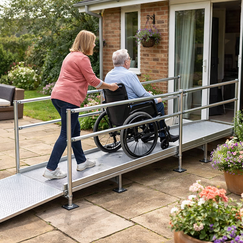 Modular Wheelchair Ramp Kit – 1080mm x 3500mm – Double Handrails – Mobility Access
