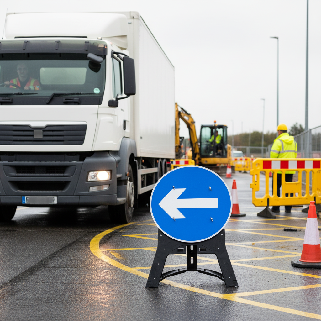Professional Turn Left Sign 606mm with Quick Fit Frame - Compliant Road Safety Sign for Traffic Direction