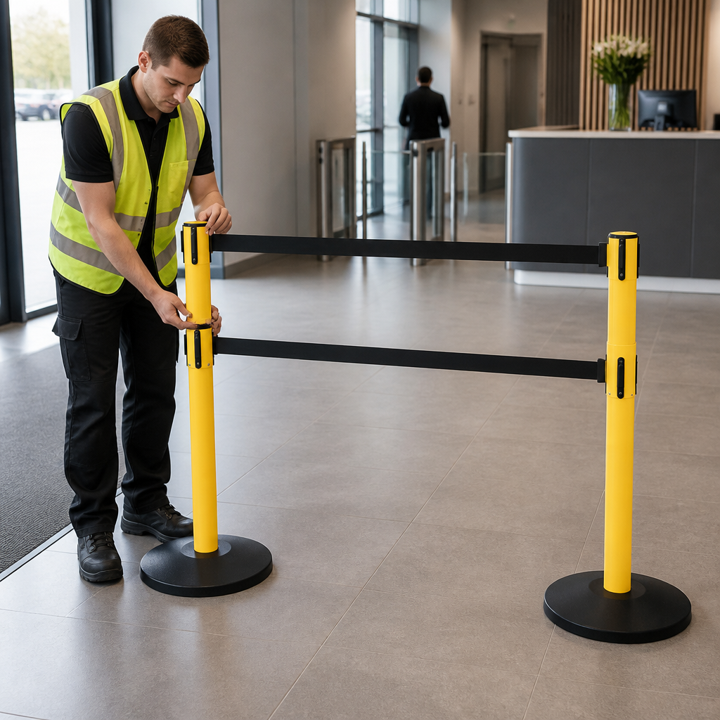 Weatherproof Twin Belt Barrier System 3.4m x 50mm for Commercial Use