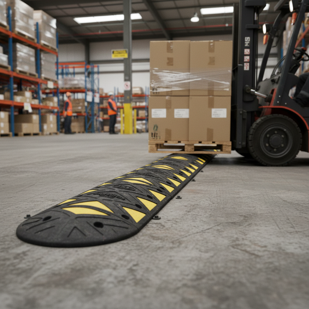 Premium Heavy Duty Modular Speed Bump Kit with Reflective Triangles and Cable Recess for Easy Installation