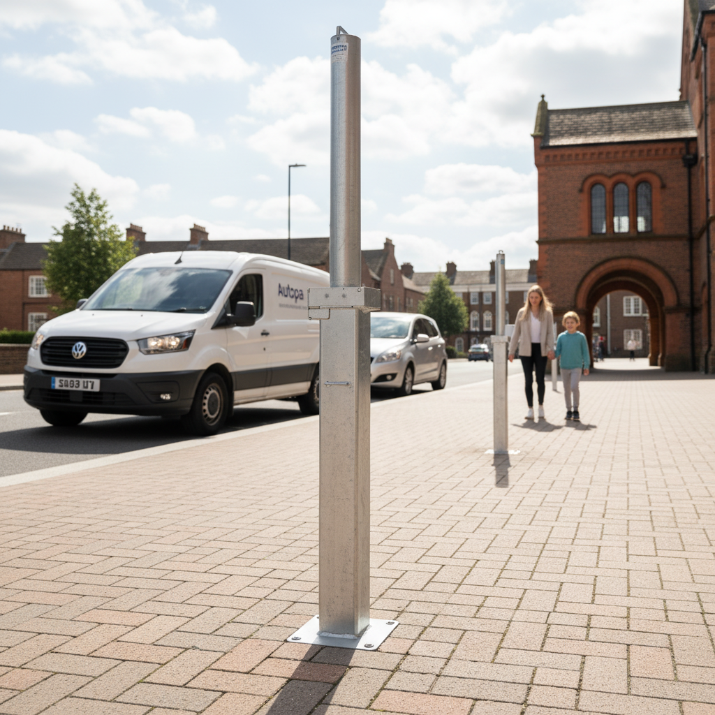 Premium Heavy Duty Retractable Galvanised Bollard with Integral Lock - 900mm Height for Enhanced Security and Access Control
