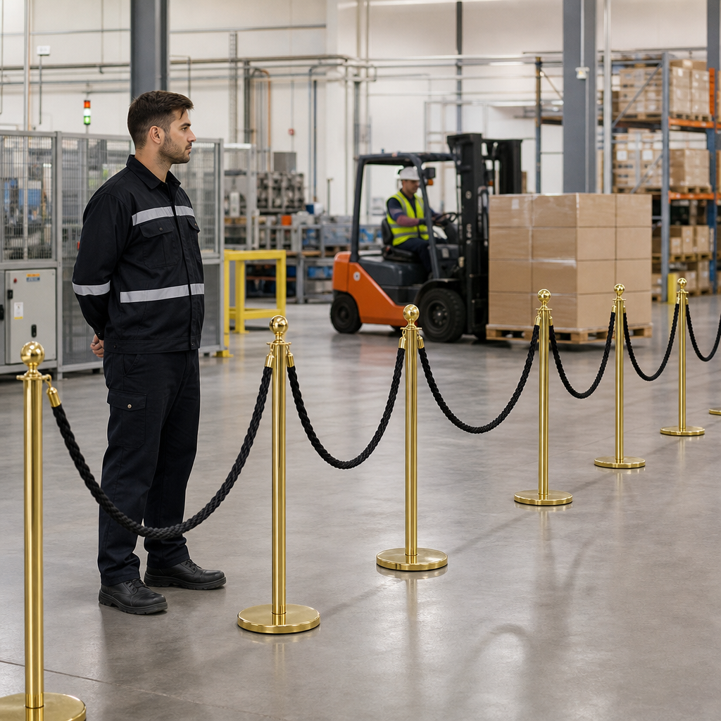 Brass Rope Barrier Set with Black Ropes for Event Management (Pack of 8)