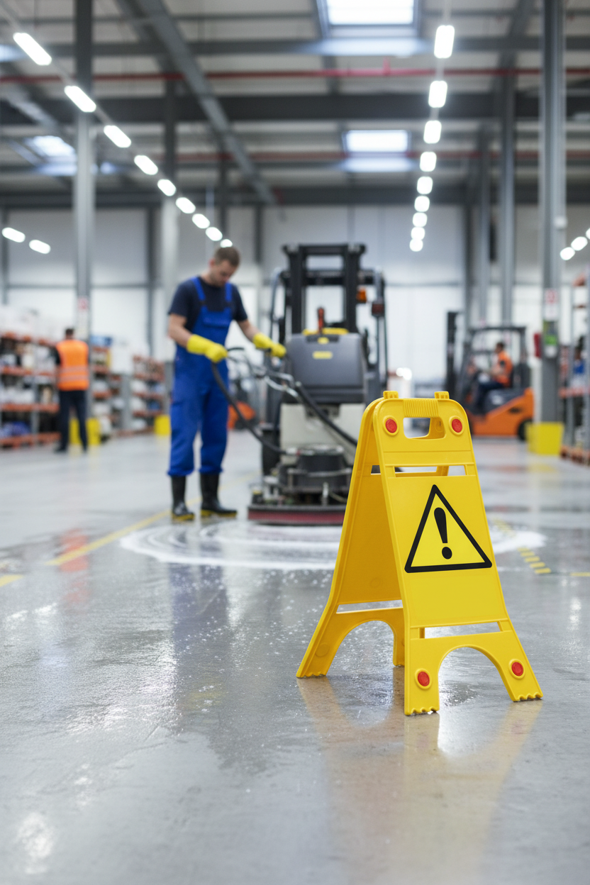 Premium Floor Standing Sign with Clear Warning Message for Cleaning Areas - Durable and Portable Design with High Visibility Reflectors