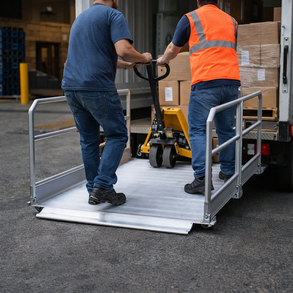 Vehicle Accessible Ramps with Handrails – 990mm L x 1000mm W – Heavy Duty – Commercial