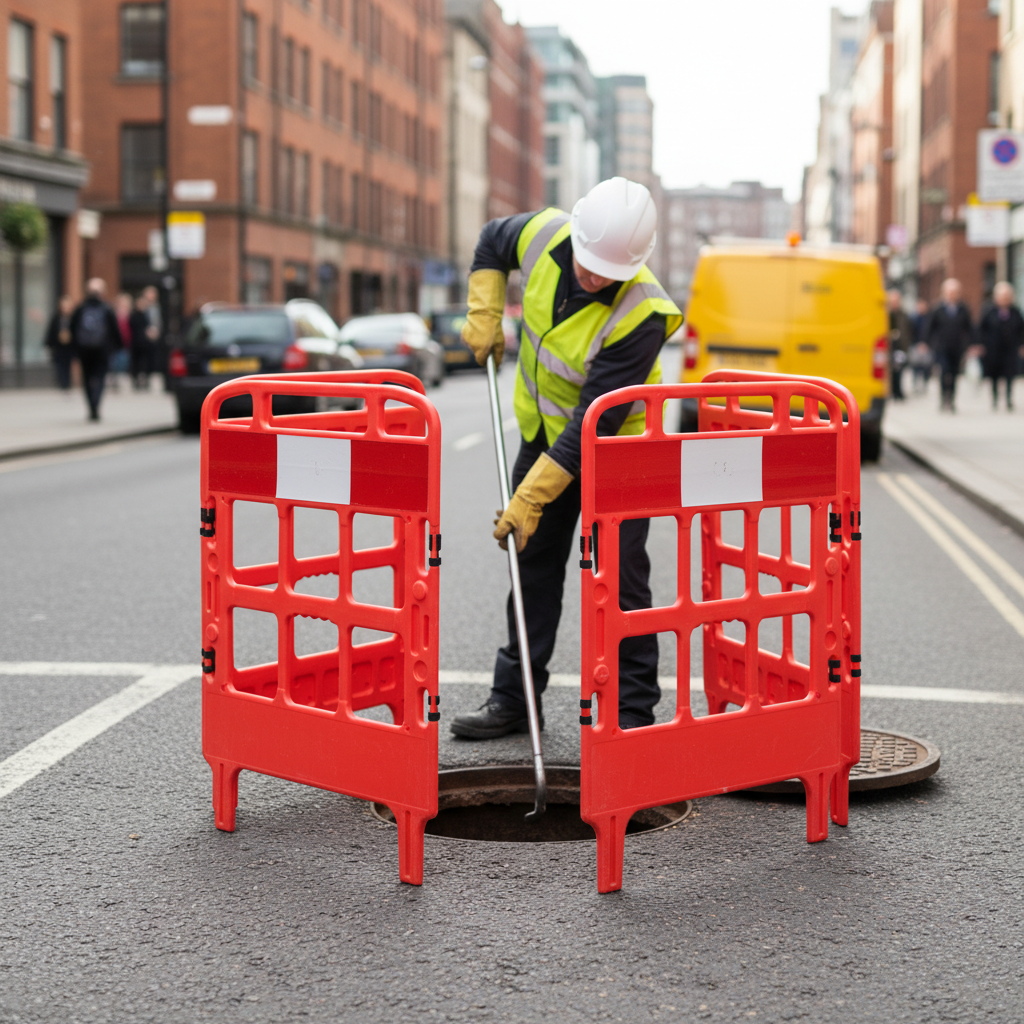 Premium Folding Manhole Barrier Made from Durable HDPE with Enhanced Reflectivity for Road Works and... | Barriers Co