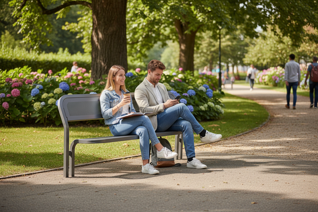 Premium Heavy Duty 2m Steel Seat Bench with Backrest for Outdoor Comfort and Durability - side view | Barriers Co