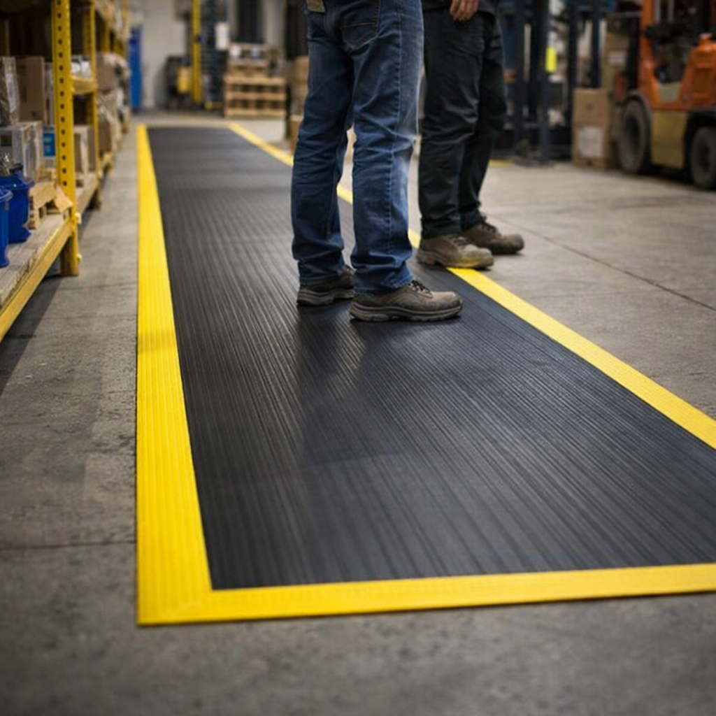 Anti-Fatigue Mat – Black & Yellow – Ergonomic 9.4mm – Industrial Use