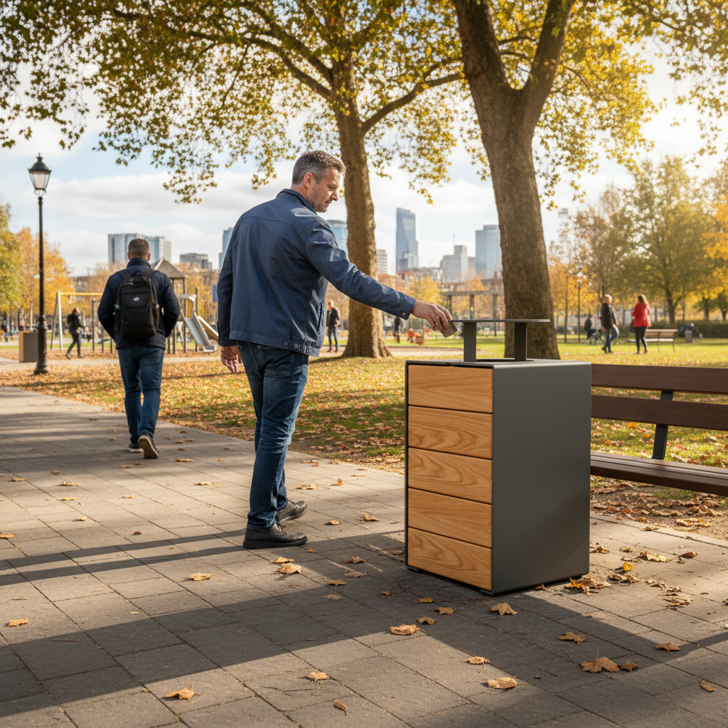 Premium 120L Heavy Duty Litter Bin with Steel and Hardwood Construction for Indoor and Outdoor Use - side view | Barriers Co