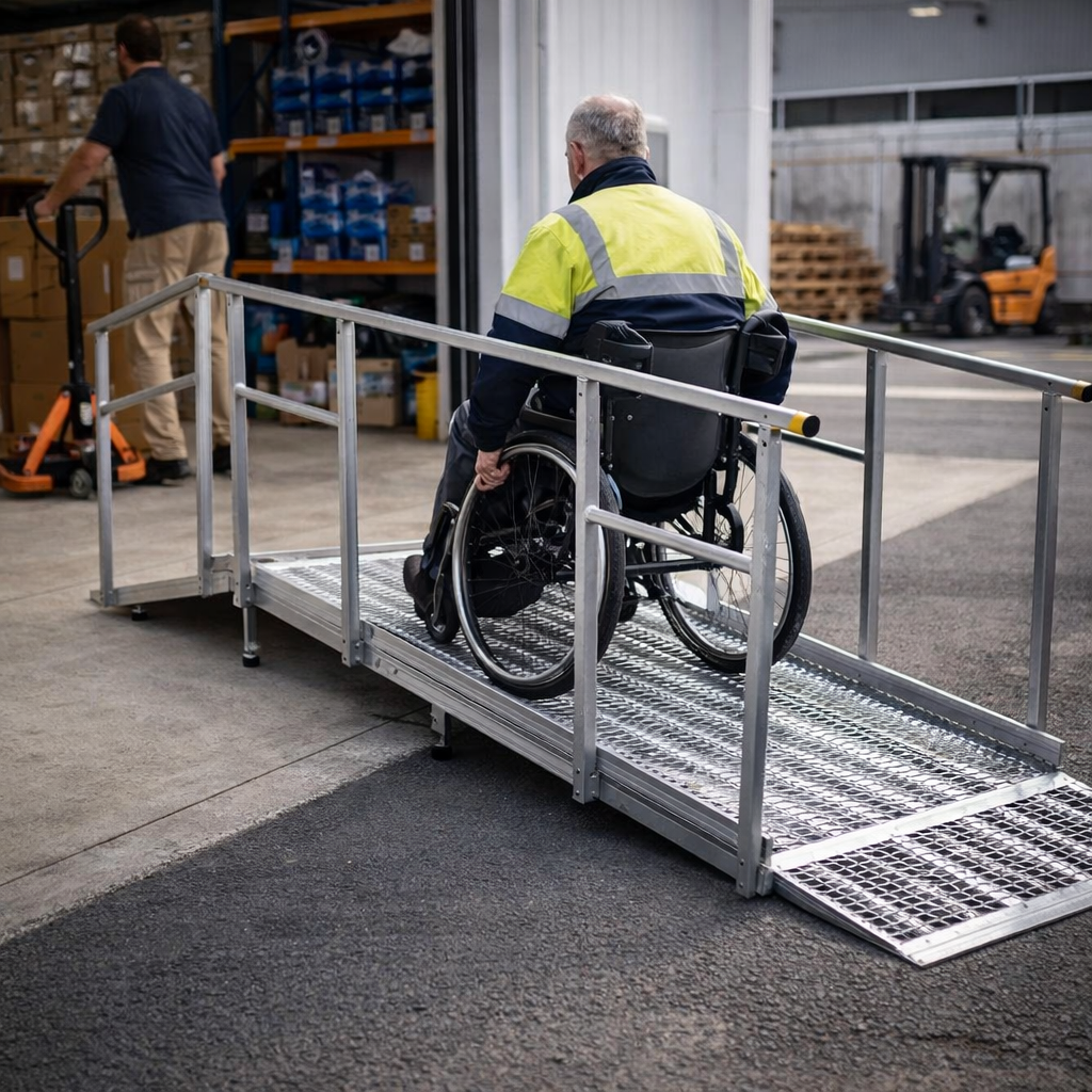Aluminium Modular Ramp Kit – 1300mm x 1000mm – With Platform & Handrails – Wheelchair Access