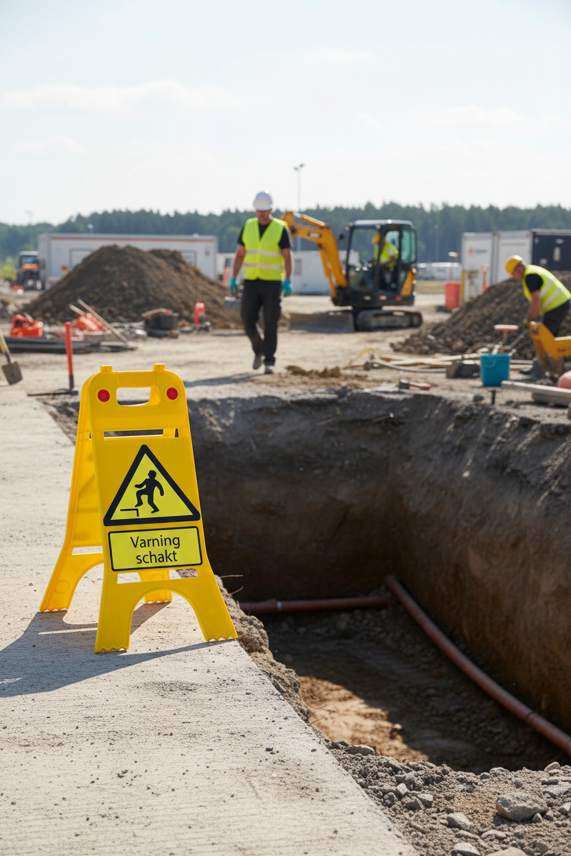 Premium Heavy Duty Floor Standing Warning Sign for Excavation Safety - Durable, Reflective, and Foldable Design