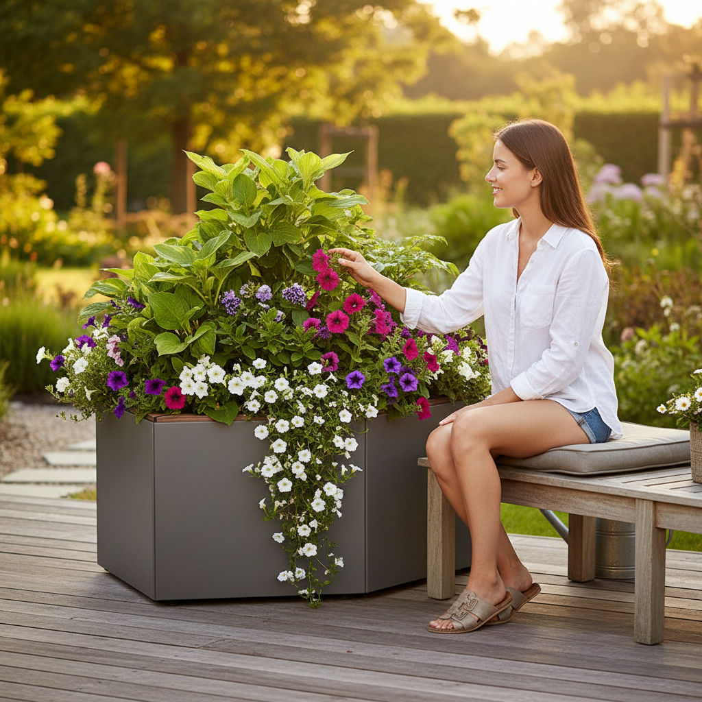 Premium Pentagonal Modular Planter for Urban Landscapes - Versatile Indoor and Outdoor Use - side view | Barriers Co
