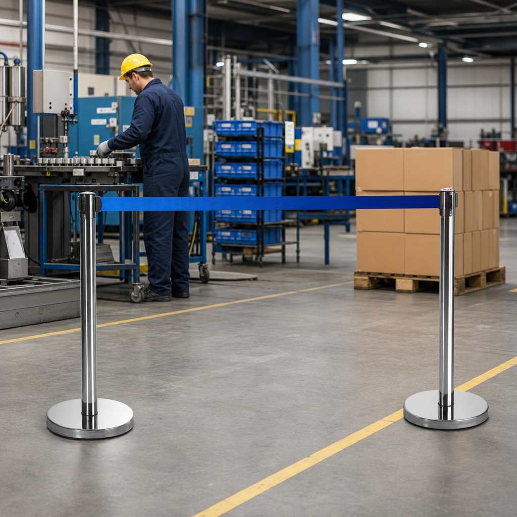Belt Stanchion Set with Retractable Blue Belt for Event Management (Pack of 2)