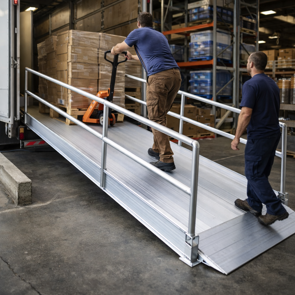 Vehicle Accessible Ramps – 2390mm L, 1000mm W – Handrails – Commercial Use